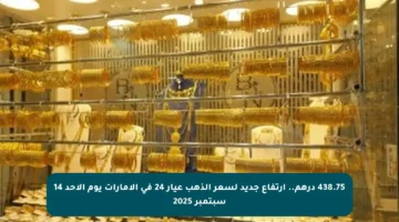 438.75 درهم.. ارتفاع جديد لسعر الذهب عيار 24 في الإمارات يوم الأحد 14 سبتمبر 2025